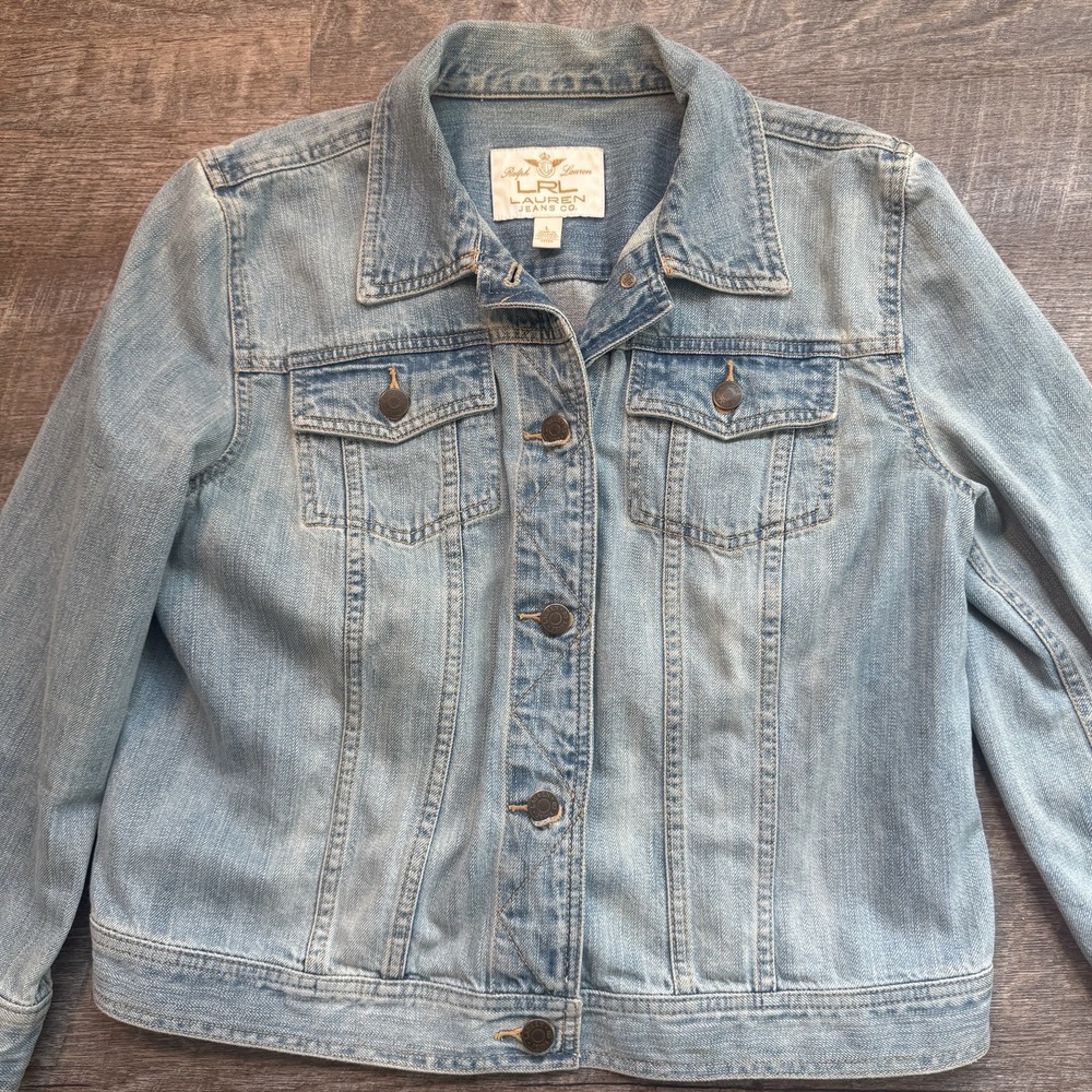 Lauren Ralph Lauren Denim Trucker Jacket Womens Large Blue Jean Cropped Western - Picture 6 of 10